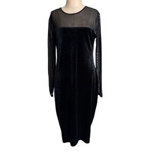 VTG Black Velvet Long Dress Sheer Mesh Sleeves Size Small Karen Kane Whimsygoth